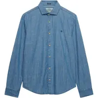 Superdry para hombre. M4011110A Camisa Essentials Chambray azul (S), Casual, Algodón, Manga larga, Marino, outlet 2026.