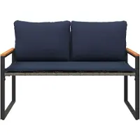 vidaXL Banco con cojines, gris y azul marino, 115 x 65 x 72 cm, ratán