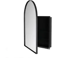 Zimilo Espejo de baño con forma arqueada, con marco de metal, armario empotrado, estantes, espacio de almacenamiento, antiniebla, ideal para baño y salón, color negro