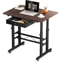 GTPLAYER Escritorio ajustable en altura , mesa para ordenador y portátil con cajones, mesa con ajuste de altura de 80 x 50 x (73-115) cm, escritorio de pie con ruedas