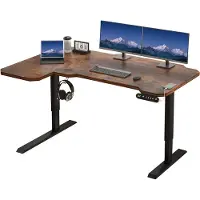Hilodesk Escritorio de oficina de 150 cm en forma de L, escritorio eléctrico ajustable en altura, escritorio eléctrico de esquina, Marrón