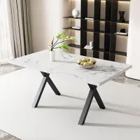 STILVORA : Mesa de comedor con patas cruzadas, mesa de cocina rectangular de hierro forjado, mesa auxiliar compacta de MDF, color blanco