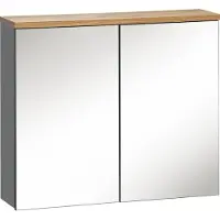 Comad Mueble de baño con espejo, 60 cm, de pared, gris, con 2 puertas, diseño moderno