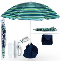 By Lille Vilde Parasol para jardín, parasol de playa con soporte y funda, 147 cm