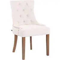 CLP Silla de comedor Aberdeen, tapizada en terciopelo, con estructura de madera de caucho y una altura de asiento de 50 cm, en color crema. La estructura es de color blanco envejecido