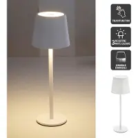 HAC24 Lámpara de mesa LED metálica blanca con función táctil, 3 tonos de luz blanca, regulable. Ideal para mesita de noche o escritorio