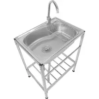 StarTech.com Fregadero industrial - De un solo bol, independiente - Acero inoxidable 304 - Grifo mezclador de agua fría/caliente - Estante - 60x45x75 cm - Plateado