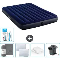 Intex Colchón inflable – Para 2 personas – 152 x 203 x 25 cm – Azul – Incluye: sábana ajustable, cojín, bomba y kit de reparación, además de protector para el cojín