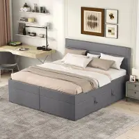 MODFU : Camas tapizadas de 140 x 200 cm, cama infantil, cama de matrimonio con somier de láminas y estructura de cama (sin colchón), color gris