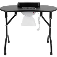 StarTech.com Mesa de manicura, mesa para uñas, estación de trabajo para salones, portátil, plegable, con sistema de aspiración de polvo, reposamuñecas, con ruedas, estructura de metal, color negro