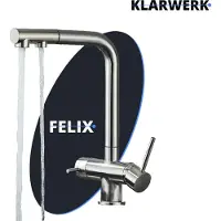 KLARWERK Felix | Batería extraíble de acero inoxidable de primera calidad | Grifo de cocina de cromo plateado con sistema de ósmosis | Grifo con rotación de 360 grados | Filtro con 3 conexiones