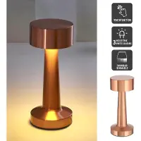 HAC24 Lámpara de mesa de cobre Metall Akku con función táctil, 3 tonos de luz blanca, lámpara de noche USB recargable, intensidad regulable, lámpara de escritorio regulable