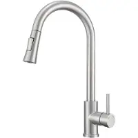VBChome Grifo de cocina , acero inoxidable cepillado con caño extensible, giratorio 360°, con botón para seleccionar diferentes tipos de chorro: un grifo moderno para la encimera