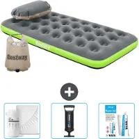 Bestway Colchón inflable – Para 1 persona – 99 x 188 x 22 cm – Gris/Verde – Incluye accesorios