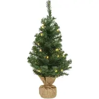 Everlands Árbol de Navidad pequeño de Everlands, con base de yute, de 75 cm, color verde, con luces cálidas blancas