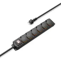 Hama Regleta de enchufes de 6 tomas para exteriores, IP44, con interruptor, para montaje en pared, 2 metros, color negro