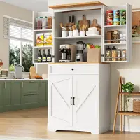 STILVORA Armario alto con cajones y 4 compartimentos traseros, armario de cocina con sistema antitipeado, mueble alto de almacenamiento fabricado en MDF y aglomerado, color blanco