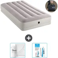 Intex Colchón inflable - 1 persona - 99 x 191 x 30 cm - Gris - Incluye bomba - Sábana ajustable y kit de reparación