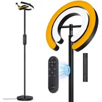 Lapamax Lámpara de pie LED de 191,8 cm con control táctil y mando a distancia magnético, 36W (1900K-6500K). Foco de techo regulable con 2 anillos en forma de C giratorios de 312°