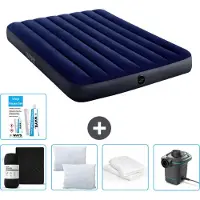 Intex Colchón inflable - Cama doble - 137 x 191 x 25 cm - Azul - Incluye: sábana ajustable, almohada, bomba y kit de reparación, además de protector de almohada