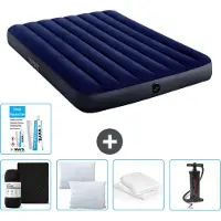Intex Colchón inflable - Cama doble - 137 x 191 x 25 cm - Azul - Incluye: sábana ajustable, almohada, bomba y kit de reparación, además de protector de almohada