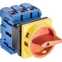 Kraus & Naimer Interruptor de emergencia , 3 polos, panel frontal de 4 orificios, 64x64, Ith 80 A, P 30 kW (AC23B, 400V AC), sección de cable 35 mm², 1 unidad.