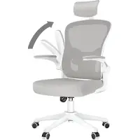 Bigzzia Silla de oficina - Silla de oficina ergonómica - Silla giratoria con soporte lumbar - reposacabezas, reposabrazos y altura ajustables - color gris y blanco