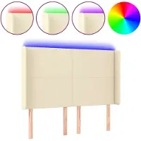 Syfax Cabecero con LED cuero sintético color crema 147x16x118/128 cm