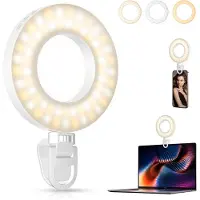 Zelurxx : Anillo de luz portátil para selfies, con 3 temperaturas de color y 4 niveles de brillo, recargable por USB, compatible con teléfonos móviles y portátiles, color blanco