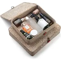 Markenlos Cestas de almacenamiento de hierba marina con tapa, rectangulares, con un patrón de tejido natural. Juego de 2, una grande y una pequeña