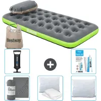 Bestway Colchón inflable – Para 1 persona – 99 x 188 x 22 cm – Gris/Verde – Incluye accesorios