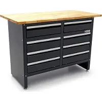 HBM banco de trabajo 120 cm con 8 cajones, encimera de madera maciza, negro