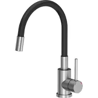 Quadron Grifo de cocina MAGGIE SteelQ, mezclador de 360°, color: negro, altura: 38 cm. Función QFix, grifo de acero inoxidable para cocina