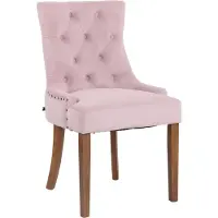 CLP Silla de comedor Aberdeen, tapizada en terciopelo, con estructura de madera de caucho y altura de asiento de 50 cm, color rosa. Estructura en color antiguo claro