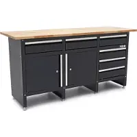 HBM banco de trabajo 171 cm con 6 cajones y 2 puertas, encimera de madera maciza, negro