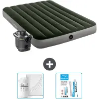Intex Colchón inflable - Cama doble - 137 x 191 x 25 cm - Verde - Incluye bomba - Sábana ajustable y kit de reparación