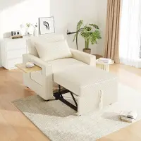 OKWISH : Cama plegable con puerto USB, sillón reclinable con función de descanso, sillón reclinable plegable con soporte para teléfono móvil, color beige