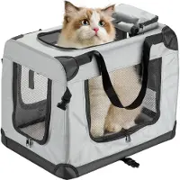 Fudajo Caja de transporte plegable para perros y gatos, modelo M (60x42x44 cm), robusta, ligera y segura. Incluye asa de transporte y manta. Color: gris