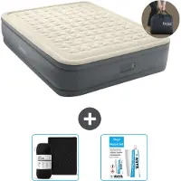Intex Colchón inflable - Para 2 personas - 152 x 203 x 46 cm - Gris - Incluye bomba - Incluye sábanas sujetadoras y kit de reparación