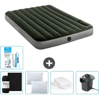 Intex Colchón inflable - Cama doble - 137 x 191 x 25 cm - Verde - Incluye sábanas ajustables, almohadas, bomba y kit de reparación, además de protector de almohada