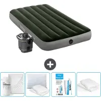 Intex Colchón inflable - 1 persona - 99 x 191 x 25 cm - Verde - Incluye bomba - Sábana ajustable - Almohada - Kit de reparación y protector de almohada