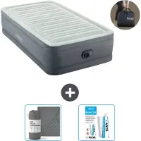 Intex Colchón inflable - 1 persona - 99 x 191 x 46 cm - Gris - Incluye bomba - Sábana ajustable y kit de reparación