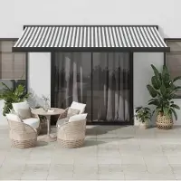 Prolenta Maison Exclusive: Toldo manual, 4,5 x 3 metros, con rayas grises y blancas