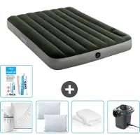 Intex Colchón inflable - Cama doble - 137 x 191 x 25 cm - Verde - Incluye sábanas ajustables, almohadas, bomba y kit de reparación, además de protector de almohada