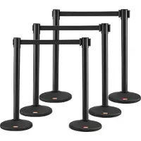Vevor Sistema de control de multitudes , juego de 6 piezas, con cinta de barrera, soportes y cinta retráctil negra de 2 metros x 48 mm. Ideal para aeropuertos, ferias, eventos deportivos, etc.
