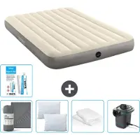 Intex Colchón inflable – Para 2 personas – 152 x 203 x 25 cm – Beige – Incluye: sábana ajustable, cojín, bomba y kit de reparación, además de un protector para el cojín