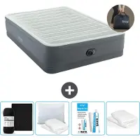 Intex Colchón inflable - Para 2 personas - 152 x 203 x 46 cm - Gris - Incluye bomba - Sábana ajustable - Almohada - Kit de reparación y protector de almohada