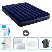 Intex Colchón inflable - Cama doble - 137 x 191 x 25 cm - Azul - Incluye: sábana ajustable, almohada, bomba y kit de reparación, además de protector de almohada