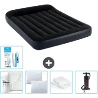 Intex Colchón inflable – Cama doble – 137 x 191 x 25 cm – Azul oscuro – Incluye: sábana ajustable, almohadas, bomba y kit de reparación, además de protector de almohada