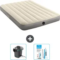 Intex Colchón inflable - Cama doble - 137 x 191 x 25 cm - Beige - Incluye bomba y kit de reparación